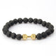 Mens & Womens Natural Stone Beads Bracelet Gold & Silver Plated Dumbbell