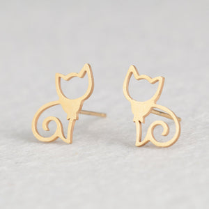 Women Golden Stainless Steel Cute Stud Earrings